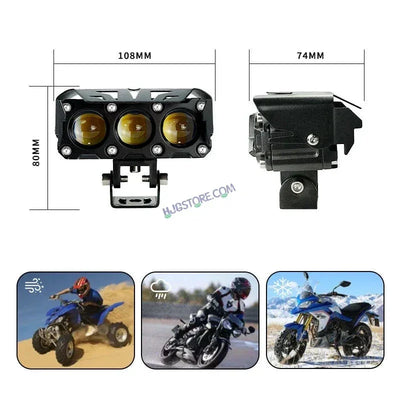 HJG Future Eyes 3 Lens Foglight with Wiring Harness Kit 120W 3 Lens Projector Lens Fog Light 120W Foglight Ultra Wide Dual Intensity LED Fog Lights White/Yellow Universal For All Cars & Bikes LIU HJG Future Eyes 3 Lens Foglight with Wiring Harness Kit - Biker.Store - www.biker.store
