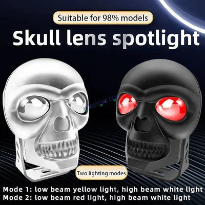 HJG Skull Red DRL Eye Foglight 120W Fog Light For Bike/Car/Thar/Jeep (Red Eye/Cool White/Yellow/Warm White, 120W) - Pack of 2 HJG New Model Skull Foglight, Pack of 2, Red DRL Skull - Biker.Store - www.biker.store