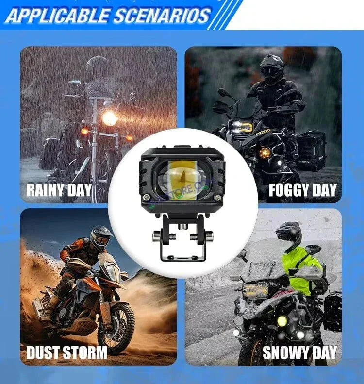 HJG M1 LED Projector Foglight 120W with Wide Spread Red DRL/White/Yellow/Warm White Light 120W 2pc Foglight Ultra Wide Dual Intensity LED Driving Fog Lights 3000K/4300K/6500K Universal For All Cars & Bikes LIU HJG M1 Single Projector Foglight, Pack of 2 - Biker.Store - www.biker.store