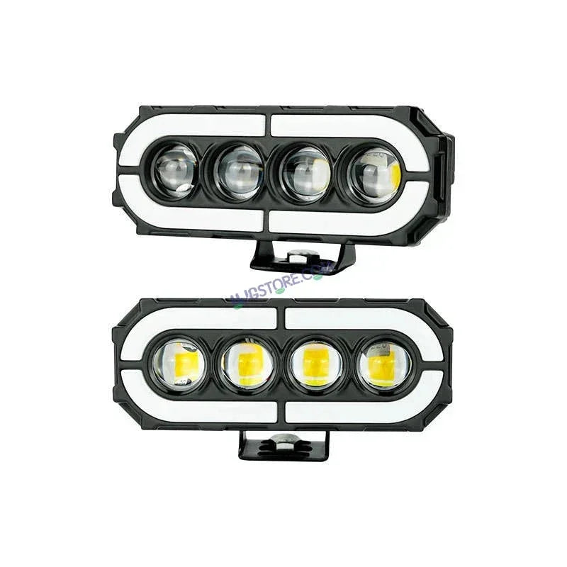 HJG 4 Lens with RGB Ring DRL 4 Projector Lens 2pc Foglight with RGB Ring 4 LED Projector Fog 120W with RGB DRL Foglight Ultra Wide Dual Intensity LED Fog Lights White/Yellow/RGB DRL Projector (120W) Universal For All Cars & Bikes LIU HJG 4 Lens RGB Ring - Biker.Store - www.biker.store