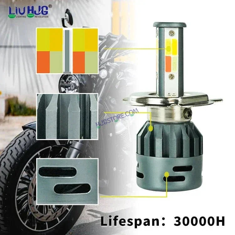 HJG M3 Mini 60W White/Yellow H4 Dual Beam New Model LED Bulb AC/DC Headlight LED Bulb White/Yellow Hi/Lo 60W H4 LED for Bike Car Light H4 LED with Fan Conversion Kit Hi/Lo Beam Headlight 12V/24V for Bike/Car, Set of 1, 6000 LM 60W, White/Yellow Hi/Lo - Biker.Store - www.biker.store