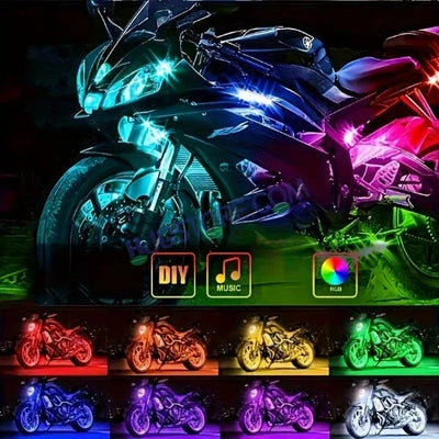 HJG 6Pcs Motorcycle Ambient Lighting Kit, Smart Mobile App Controlled RGB LED Underglow Strips (12V) | Waterproof & All Weather Proof | Flexible, Bendable & Can Be Cut Anywhere for Custom Fit | Multi-Color Accent Glow for All Bikes LIU HJG Ambient Light - Biker.Store - www.biker.store