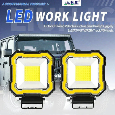 HJG Single LED New Model Square Fog Light 60W LIU HJG Square Fog Light with Red DRL For Universal For Bike Universal For Car (Set of 2) 60W HJG Square Foglight with Red DRL, Flash Mode - Biker.Store - www.biker.store
