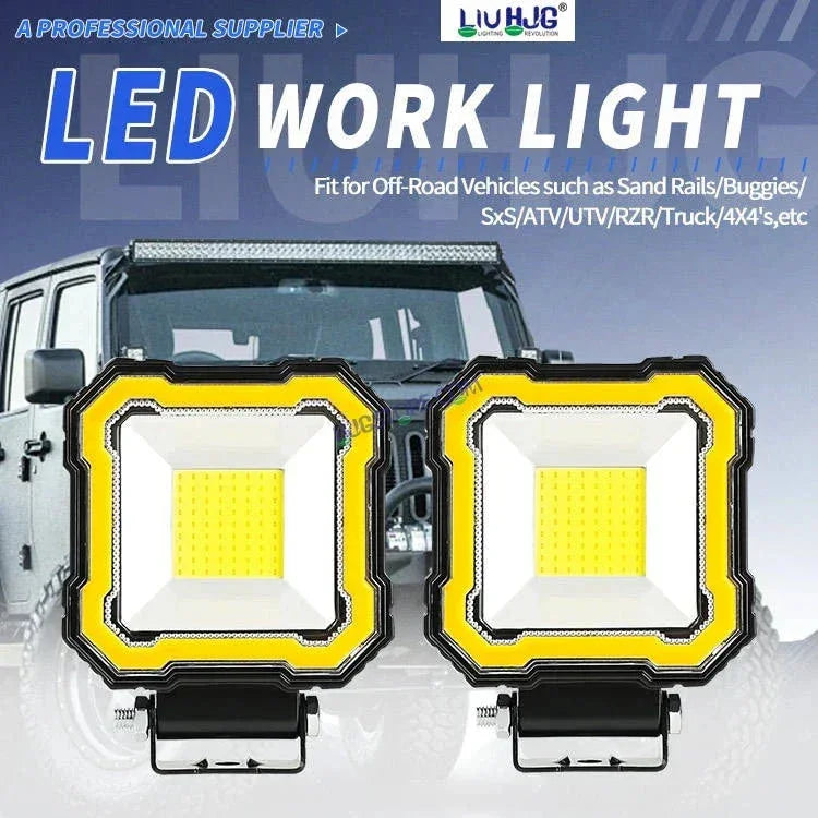 HJG Single LED New Model Square Fog Light 60W LIU HJG Square Fog Light with Red DRL For Universal For Bike Universal For Car (Set of 2) 60W HJG Square Foglight with Red DRL, Flash Mode - Biker.Store - www.biker.store