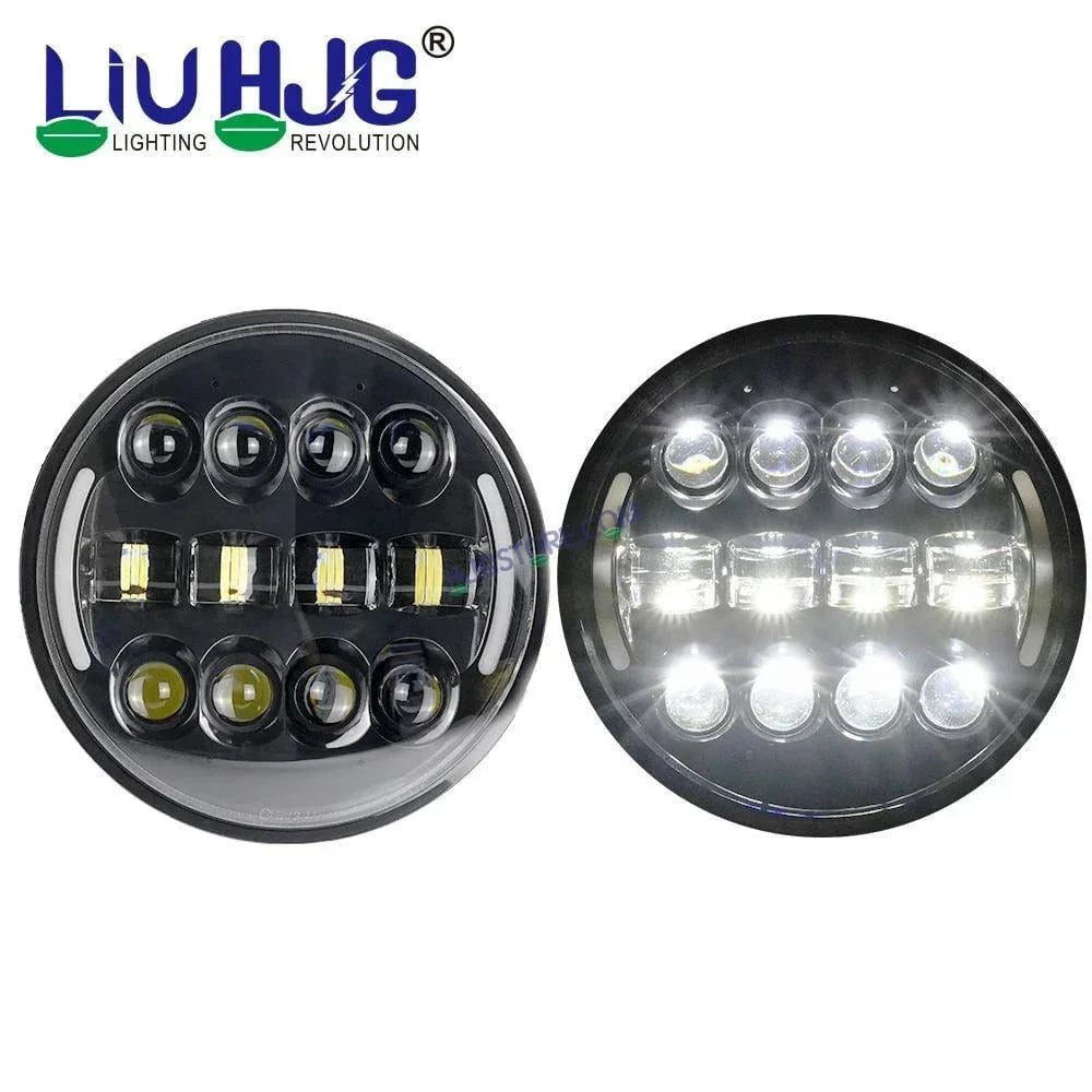 HJG 7 Inch Led Headlight Assembly Halo Lights Dual Color Yellow White 7 Inch Round Motorcycle Lights For Jeeps Universal Car Compatible with Royal Enfield, Jeep & Harley Davidson Tuff Plus New 231046 - Biker.Store - www.biker.store