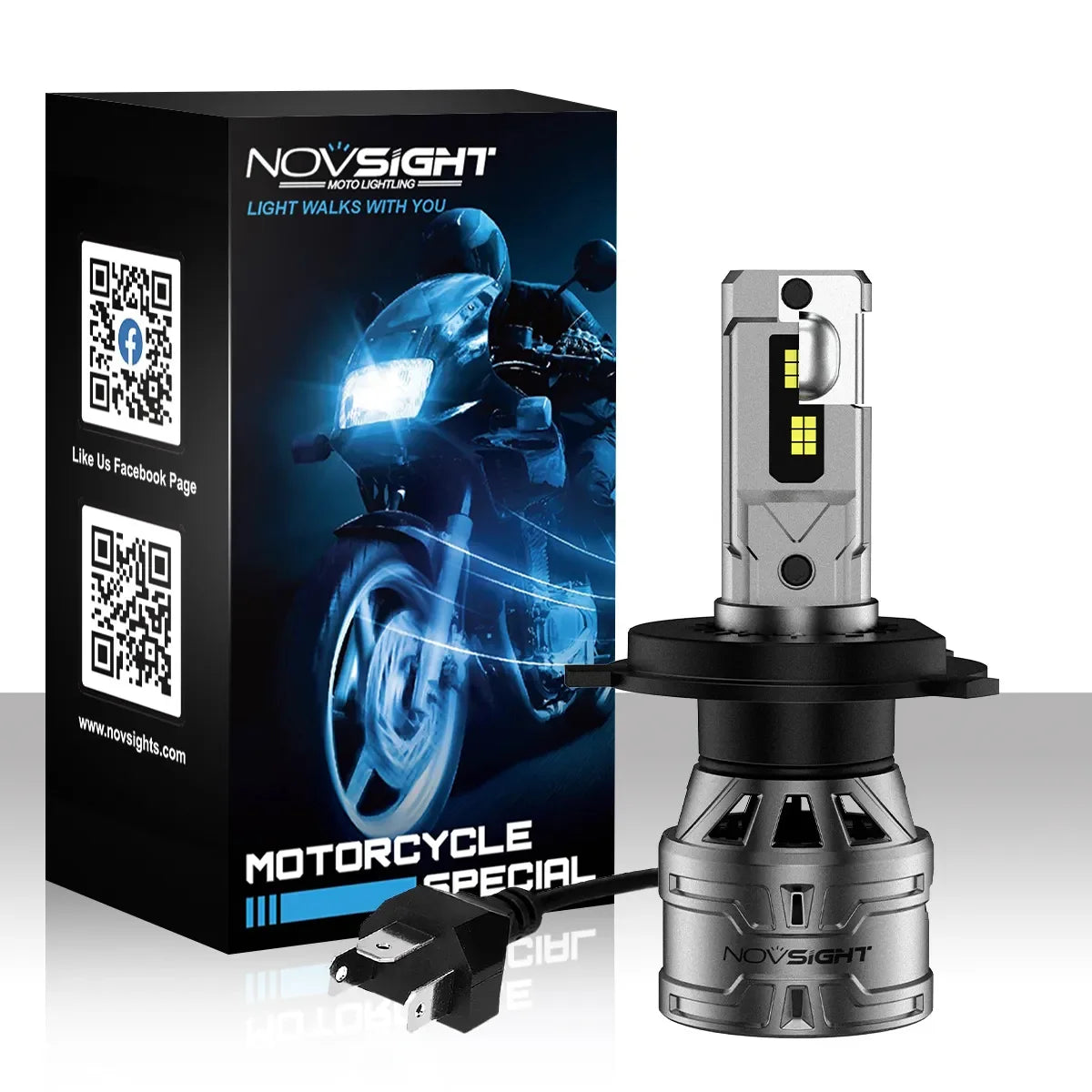 NightEye NOVSIGHT H4/9003/HB2 LED Headlights Bulbs, 30W High Low Beam LED Headlights Conversion Kit, 6500K White, Plug and Play Easy Installation Halogen Replacement, Pack of 1 For Bike - Biker.Store - www.biker.store