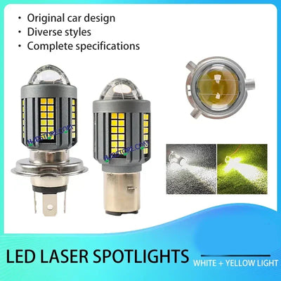 HJG H4 Lens New Model White Yellow LED Headlight Bulb H4 For All Motorcycles (Low and High Beam Bulbs (White) White Yellow 50W Lens) - Type H4 - Biker.Store - www.biker.store
