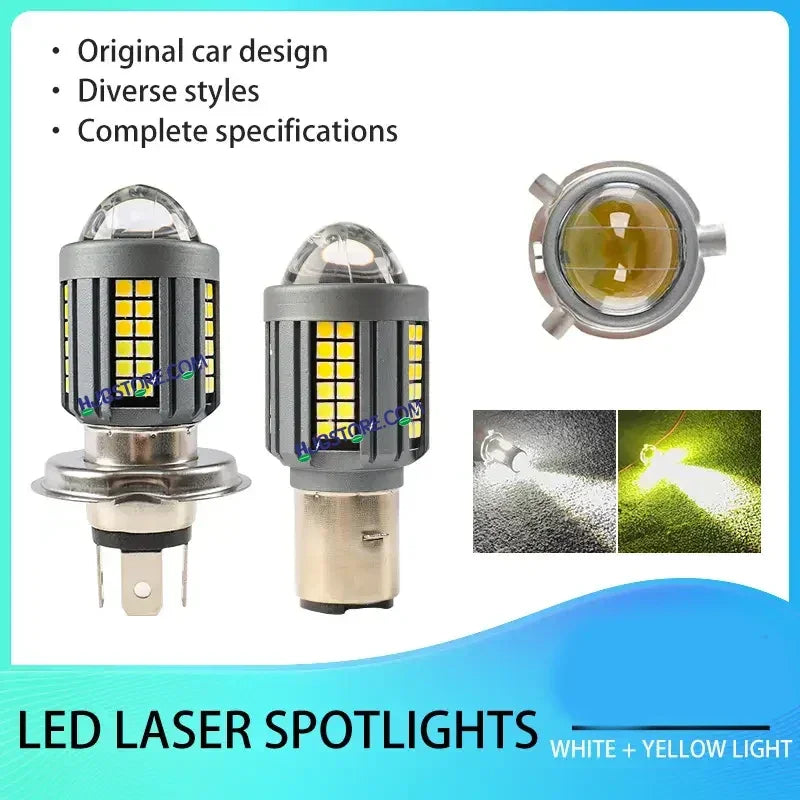 HJG H4 Lens New Model White Yellow LED Headlight Bulb H4 For All Motorcycles (Low and High Beam Bulbs (White) White Yellow 50W Lens) - Type H4 - Biker.Store - www.biker.store