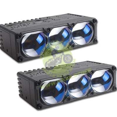 Genome Signature AUX3 3-Lens Grille Light – Super Compact, 16000 High Lumens, Dual Beam (140W/170W) with Blue HD Lens for Fog & Driving - Biker.Store - www.biker.store