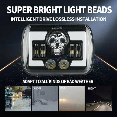 HJG Skull Lens Headlight Assembly Square 12v 45w 4x6" 5x7" Inch Led Headlights For Jeep, Splendor Headlight Assembly HJG 231198 - Biker.Store - www.biker.store