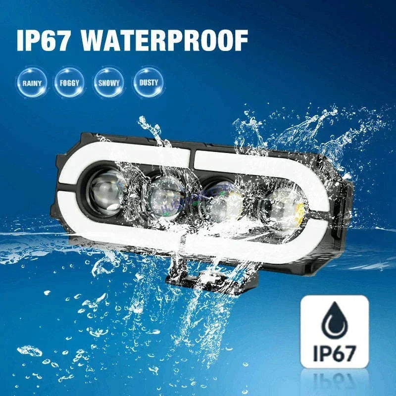 HJG 4 Lens with RGB Ring DRL 4 Projector Lens 2pc Foglight with RGB Ring 4 LED Projector Fog 120W with RGB DRL Foglight Ultra Wide Dual Intensity LED Fog Lights White/Yellow/RGB DRL Projector (120W) Universal For All Cars & Bikes LIU HJG 4 Lens RGB Ring - Biker.Store - www.biker.store