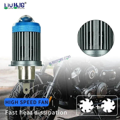HJG H4 Lens Headlight Bulb with Cooling Fan New Model White Yellow LED Headlight Bulb H4 For All Motorcycles (Low and High Beam Bulbs (White/Yellow) White Yellow 40W Lens) LIU HJG H4 Lens Headlight with Cooling Fan - Type H4 - Biker.Store - www.biker.store