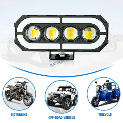 HJG 4 Lens with RGB Ring DRL 4 Projector Lens 2pc Foglight with RGB Ring 4 LED Projector Fog 120W with RGB DRL Foglight Ultra Wide Dual Intensity LED Fog Lights White/Yellow/RGB DRL Projector (120W) Universal For All Cars & Bikes LIU HJG 4 Lens RGB Ring - Biker.Store - www.biker.store