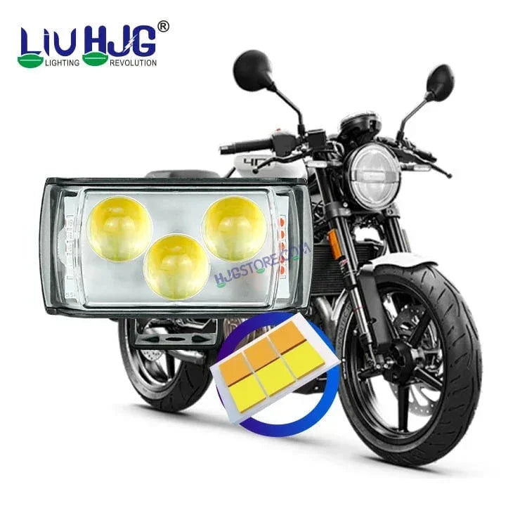 HJG 3 LED Projector Light Bar Fog Light with Triangular Lens Design 1pc with Red Blue Flash Strobe Fog Light for Bikes and Cars High Power, Heavy clamp and Strong aluminum.(3 LED Fog Light Bar Single) White/Yellow, Red Blue Strobe Flash, Pack of 1 - Biker.Store - www.biker.store