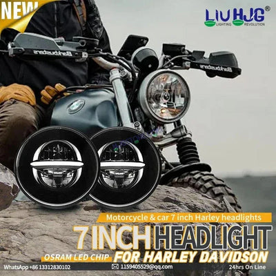HJG 7 Inch Minus LED Headlight Assembly Halo Lights Dual Color Yellow White 7 Inch Round Motorcycle Lights For Jeeps Universal Car Compatible with Royal Enfield, Jeep & Harley Davidson Minus Line Without Ring - Biker.Store - www.biker.store