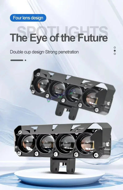 HJG LIU HJG Future Eyes 4 Lens Heavy with Remote Wiring Harness Kit 120W 4 Lens MEGA DRIVE Fog Light For Bike/Car/Thar/Jeep ( Cool White, 60W each * 2 = 120W Total ) - Pack of 2 HJG Future Eyes 4 Lens with Remote Wiring Harness Kit - Biker.Store - www.biker.store