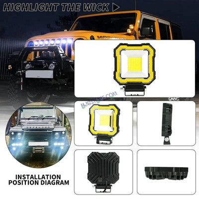 HJG Single LED New Model Square Fog Light 60W LIU HJG Square Fog Light with Red DRL For Universal For Bike Universal For Car (Set of 2) 60W HJG Square Foglight with Red DRL, Flash Mode - Biker.Store - www.biker.store
