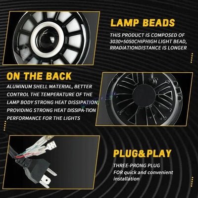HJG 7 Inch Chakri Multi Color LED Headlight Chakra Headlight Assembly for Thar Royal Enfield | 75-120W CREE/Osram LED Chip Multi color Compatible with Royal Enfield, Jeep, Thar, Gypsy - Biker.Store - www.biker.store