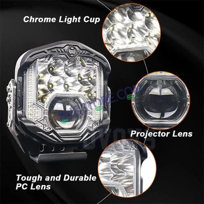 HJG GodsEye Side Shooter 1 LED with 8 CREE LED White/Red Off Road 7 inch 95W LED Headlight Spot Light Fog Light Universal For Bike, Truck, Jeep, Car Bike Led Headlights LED Fog Lights For Motorcycle Car SUV Lights, Pack of 1 LIU HJG GodsEye Side Shooter - Biker.Store - www.biker.store