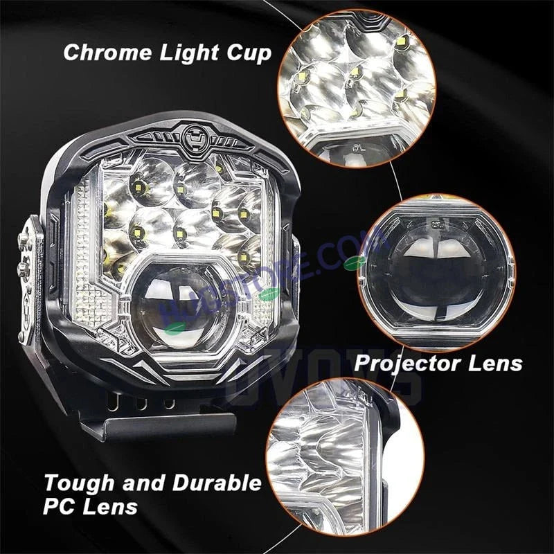 HJG GodsEye Side Shooter 1 LED with 8 CREE LED White/Red Off Road 7 inch 95W LED Headlight Spot Light Fog Light Universal For Bike, Truck, Jeep, Car Bike Led Headlights LED Fog Lights For Motorcycle Car SUV Lights, Pack of 1 LIU HJG GodsEye Side Shooter - Biker.Store - www.biker.store