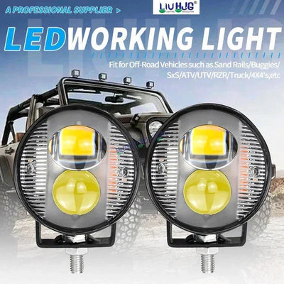 HJG 2 LED Round New with Red Blue Flash Strobe 1pc LIU HJG Fog Light for Bikes and Cars High Power, Heavy clamp and Strong aluminum. (2 LED Round Fog White/Yellow with Red/Blue Flash) White/Yellow Projector, Red Blue Strobe Flash, Pack of 1 - Biker.Store - www.biker.store