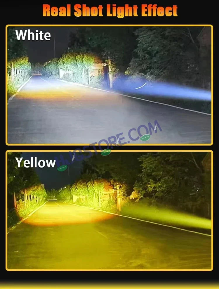 HJG Mini Laser Cannon Foglight 300 Meters Laser Focus Projector Fog Projector Lens with 300 Meters Projection Distance 80W Foglight Ultra Wide Dual Intensity LED Fog Lights White/Yellow Universal For All Cars & Bikes LIU HJG Mini Laser Cannon Foglight 2pc - Biker.Store - www.biker.store
