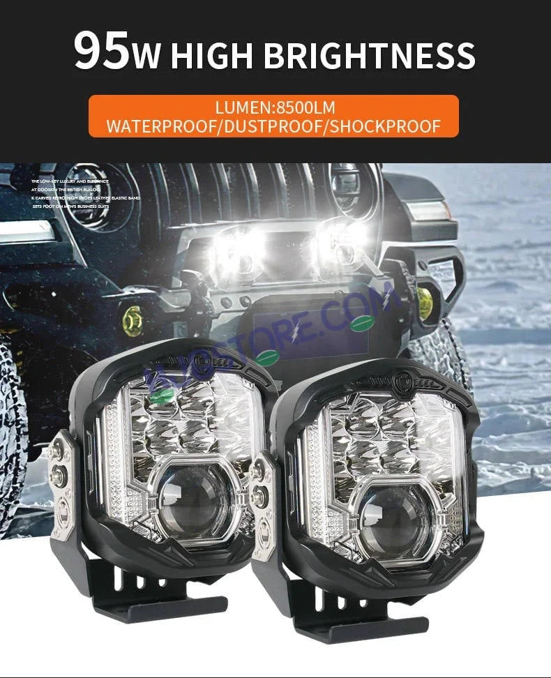 HJG GodsEye Side Shooter 1 LED with 8 CREE LED White/Red Off Road 7 inch 95W LED Headlight Spot Light Fog Light Universal For Bike, Truck, Jeep, Car Bike Led Headlights LED Fog Lights For Motorcycle Car SUV Lights, Pack of 1 LIU HJG GodsEye Side Shooter - Biker.Store - www.biker.store