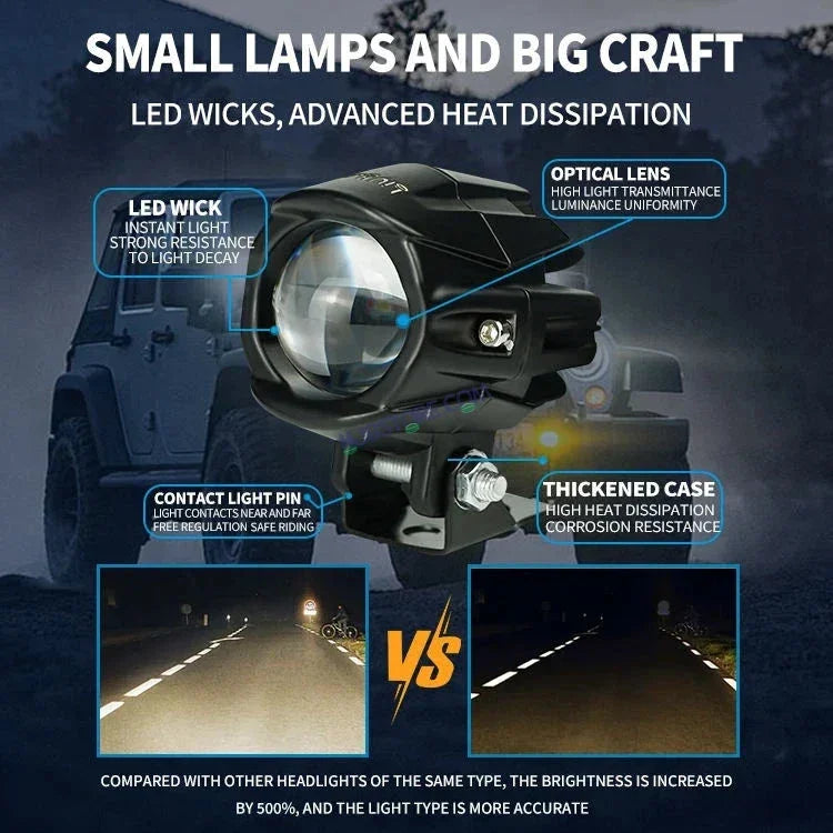 HJG New Model Alien Projector LED Fog Light Dual Shot 12,000 Lumens Super Bright Fog Light For Bike/Car/Thar/Jeep ( Cool White/Yellow with Red DRL, 6000 Lumens each * 2 = 12,000 Lumens Total ) - Pack of 2 - Biker.Store - www.biker.store