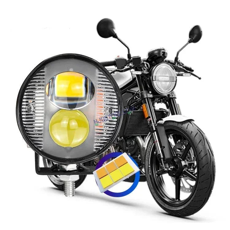 HJG 2 LED Round New with Red Blue Flash Strobe 1pc LIU HJG Fog Light for Bikes and Cars High Power, Heavy clamp and Strong aluminum. (2 LED Round Fog White/Yellow with Red/Blue Flash) White/Yellow Projector, Red Blue Strobe Flash, Pack of 1 - Biker.Store - www.biker.store