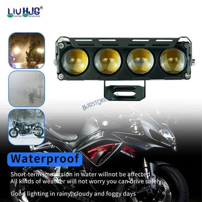HJG 4 Lens Without Fan NEW MEGA DRIVE Fog Light 60W For Bike/Car/Thar/Jeep ( Cool White, Yellow, Warm White, Red DRL, Flash ) - Pack of 2 Future Eyes 4 Lens with Red DRL HJG - Biker.Store - www.biker.store