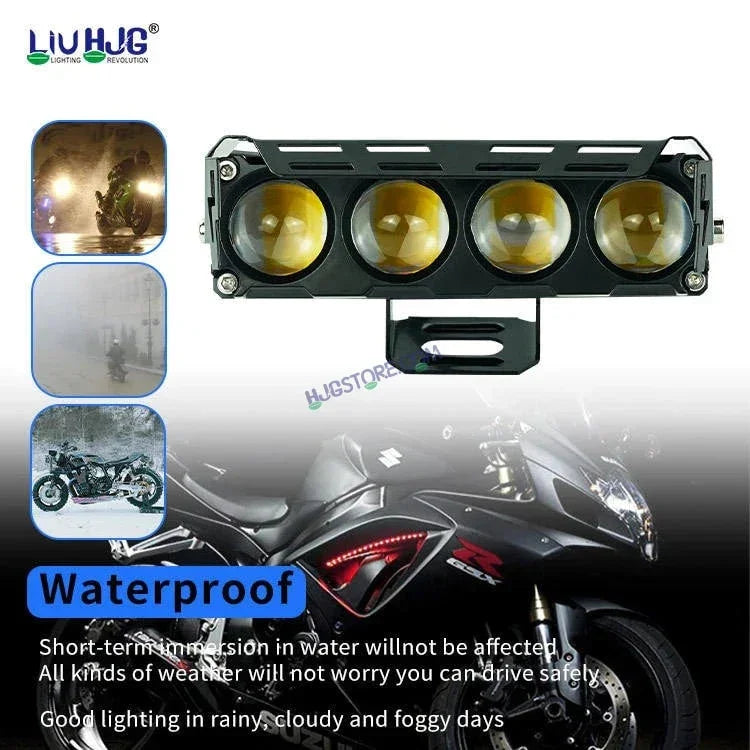 HJG 4 Lens Without Fan NEW MEGA DRIVE Fog Light 60W For Bike/Car/Thar/Jeep ( Cool White, Yellow, Warm White, Red DRL, Flash ) - Pack of 2 Future Eyes 4 Lens with Red DRL HJG - Biker.Store - www.biker.store