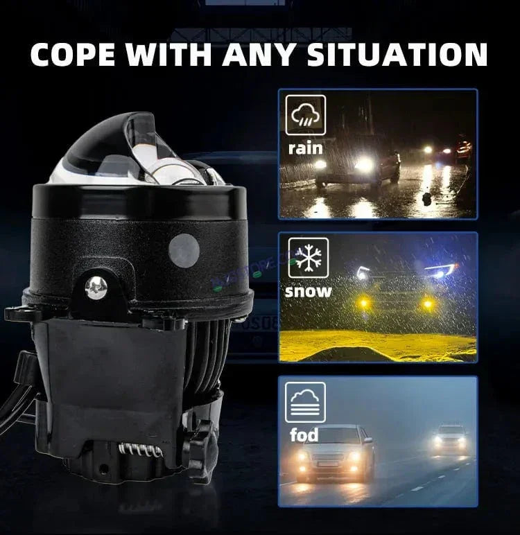 HJG 3 Inch Bi LED Car Projector 140W H8/H9/H11/H16 Foglight with Laser Spot and Wide Spread Red DRL/White/Yellow/Warm White Light 140W Foglight Ultra Wide Dual Intensity LED Driving Fog Lights 3000K/4300K/6500K Universal For All Cars & Bikes H8/H9/H11/H16 - Biker.Store - www.biker.store