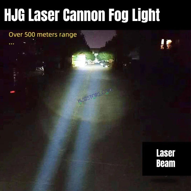 HJG Laser Cannon Foglight 500 Meters Laser Focus Projector Fog Projector Lens with 300 Meters Low Beam 500 Meters High Beam 80W Foglight Ultra Wide Dual Intensity LED Fog Lights White/Yellow Universal For All Cars & Bikes LIU HJG Laser Cannon Foglight 2pc - Biker.Store - www.biker.store