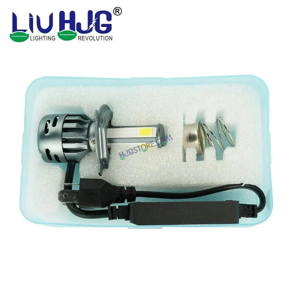 HJG M4 Mini ORIGINAL LED Headlight Bulb H4 80W For All Motorcycles (Low and High Beam Bulbs (White) AC/DC 80Watt 4 Side Chip) - Type H4 Hi/Lo - Biker.Store - www.biker.store