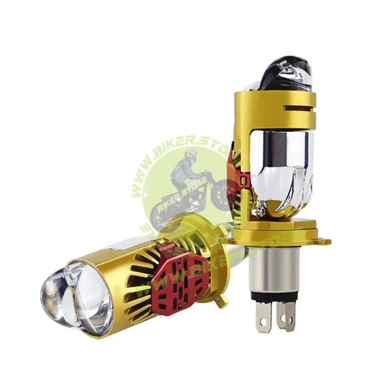 RTD LED Projector Headlight Bulb, H4 Dual Lens Design, High/Low Beam, (set of 1), Gold And Red Dual Projector LED H4 High Power 45W 4500LM H4 LED Perfect Light Beam High Low Beam 9-60V for car & motorcycle - Biker.Store - www.biker.store