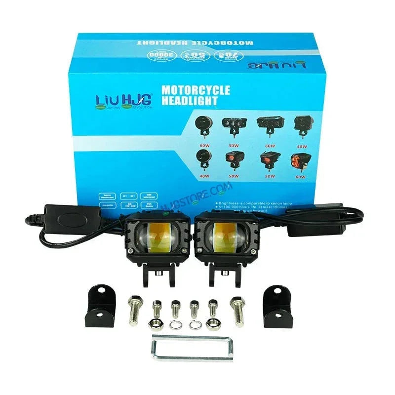 HJG M1 LED Projector Foglight 120W with Wide Spread Red DRL/White/Yellow/Warm White Light 120W 2pc Foglight Ultra Wide Dual Intensity LED Driving Fog Lights 3000K/4300K/6500K Universal For All Cars & Bikes LIU HJG M1 Single Projector Foglight, Pack of 2 - Biker.Store - www.biker.store