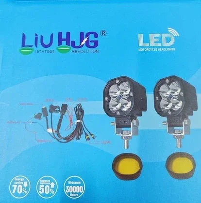 Original HJG 4x4 Mini CREE LED 40W Mini CREE Fog Light Auxiliary Light For All Motorcycles With Wiring Harness, Switch & Yellow Filter Cap - Biker.Store - www.biker.store