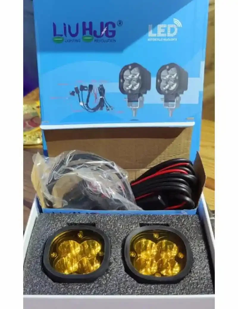 Original HJG 4x4 Mini CREE LED 40W Mini CREE Fog Light Auxiliary Light For All Motorcycles With Wiring Harness, Switch & Yellow Filter Cap - Biker.Store - www.biker.store