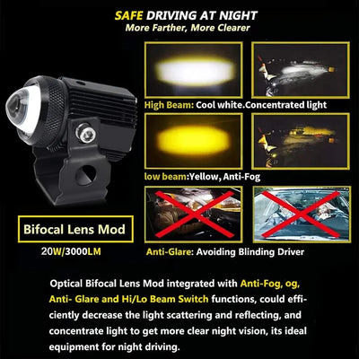 Original HJG Mini Drive LED Fog Light Bulb Lamp For Cars and Motorcycles Dual Color (White & Yellow) With Cooling Fan 2Pcs - Biker.Store - www.biker.store