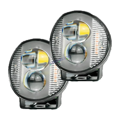 HJG 2 LED Round New with Red Blue Flash Strobe 2pc LIU HJG Fog Light for Bikes and Cars High Power, Heavy clamp and Strong aluminum. (2 LED Round Fog White/Yellow with Red/Blue Flash) White/Yellow Projector, Red Blue Strobe Flash, Pack of 2 - Biker.Store - www.biker.store