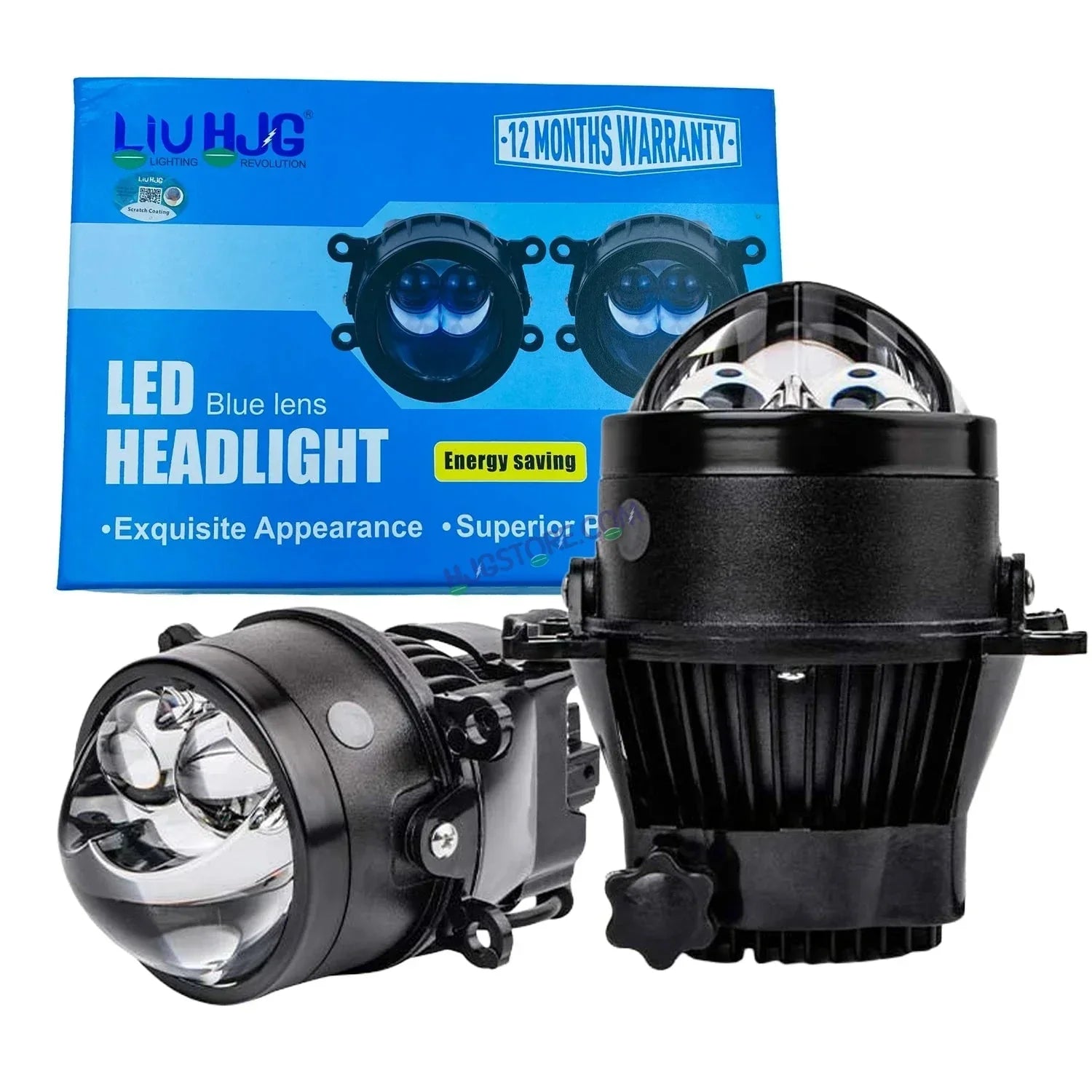 HJG 3 Inch Bi LED Car Projector 140W H8/H9/H11/H16 Foglight with Laser Spot and Wide Spread Red DRL/White/Yellow/Warm White Light 140W Foglight Ultra Wide Dual Intensity LED Driving Fog Lights 3000K/4300K/6500K Universal For All Cars & Bikes H8/H9/H11/H16 - Biker.Store - www.biker.store