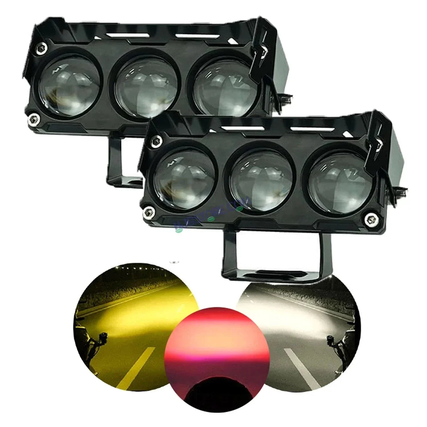 HJG 3 Lens Without Fan NEW MEGA DRIVE Fog Light 40W For Bike/Car/Thar/Jeep ( Cool White, Yellow, Warm White, Red DRL, Flash ) - Pack of 2 Future Eyes 3 Lens with Red DRL HJG - Biker.Store - www.biker.store
