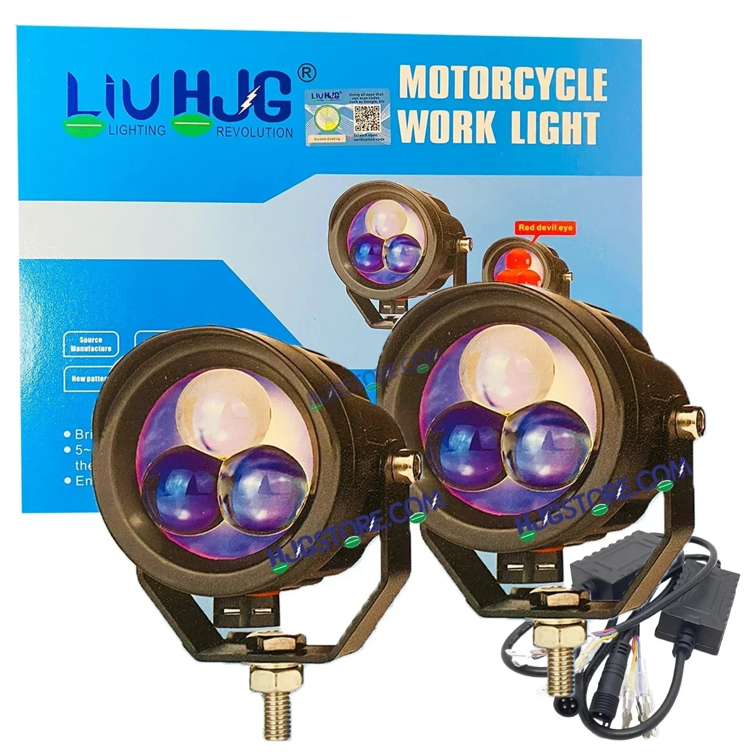 HJG 3 LED Projector Fog Triple Lens 120W Foglight New Model with Power Adaptor Foglight Ultra Wide Dual Intensity LED Driving Fog Lights White/Yellow (2*60W = 120W Total) Universal For All Cars & Bikes HJG New 3 LED Projector Devil HJG 126 Fog - Biker.Store - www.biker.store