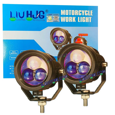 HJG 3 LED Projector Fog Triple Lens 120W Foglight New Model with Power Adaptor Foglight Ultra Wide Dual Intensity LED Driving Fog Lights White/Yellow (2*60W = 120W Total) Universal For All Cars & Bikes HJG New 3 LED Projector Devil HJG 126 Fog - Biker.Store - www.biker.store