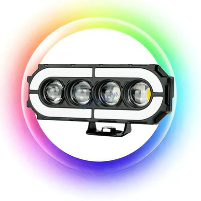 HJG 4 Lens with RGB Ring DRL 4 Projector Lens 2pc Foglight with RGB Ring 4 LED Projector Fog 120W with RGB DRL Foglight Ultra Wide Dual Intensity LED Fog Lights White/Yellow/RGB DRL Projector (120W) Universal For All Cars & Bikes LIU HJG 4 Lens RGB Ring - Biker.Store - www.biker.store
