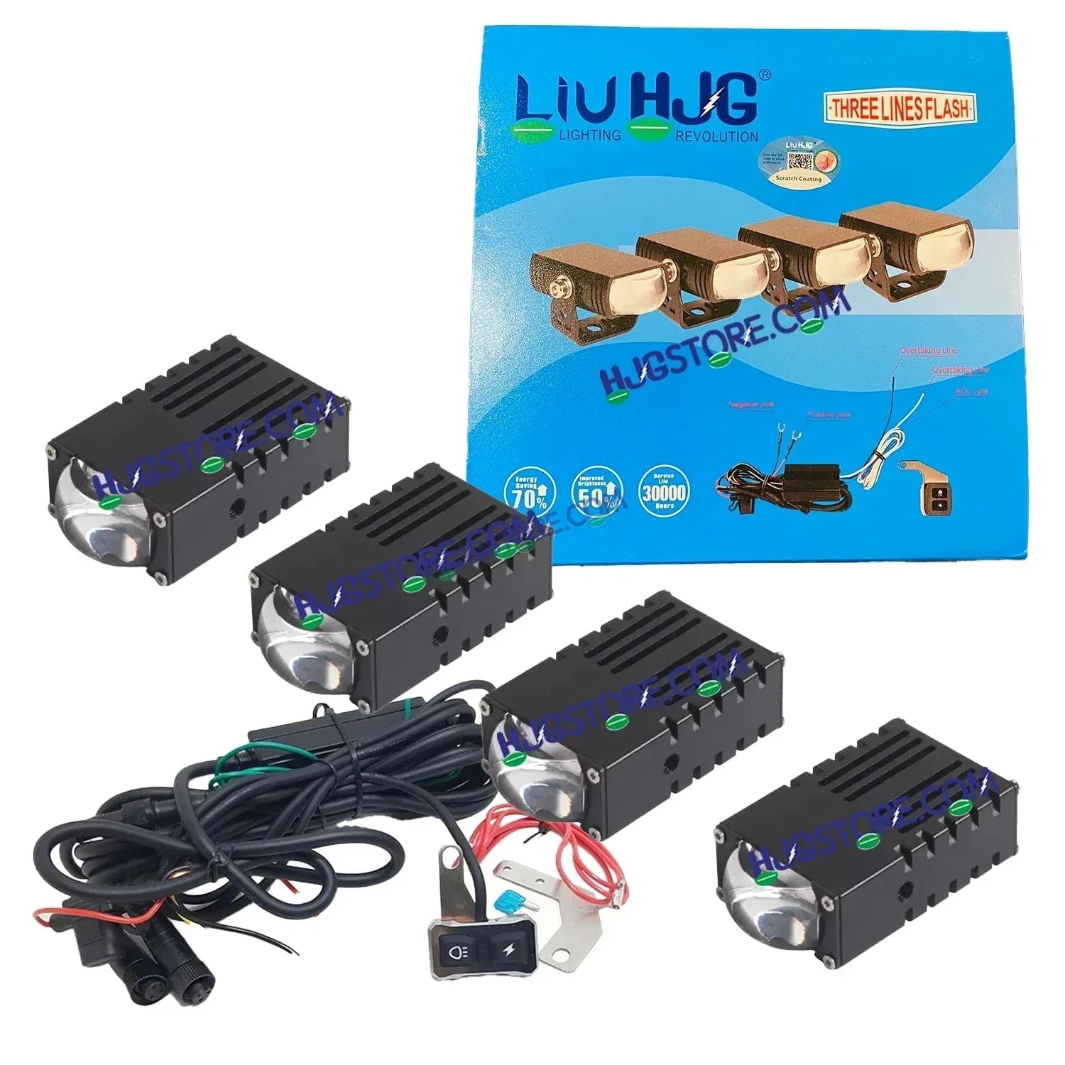 HJG LIU HJG Original Waymaker 4 LED New Model Slim Drive Grille Fitting Dual Colour Fog Light Mini Drive Light Version 4 And Wiring With Canbus For All Cars and Motorcycles (4Pcs) HJG Waymaker Foglight HJG New Model 4 LED with Canbus Wiring Harness Kit - Biker.Store - www.biker.store