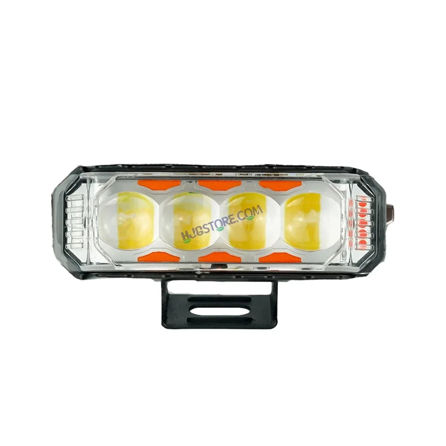 HJG 4 LED Light Bar with Red Blue Flash Strobe Fog Light for Bikes and Cars High Power, Heavy clamp and Strong aluminum. (4 LED Fog Light Bar Single) White/Yellow, Red Blue Strobe Flash, Pack of 1 - Biker.Store - www.biker.store
