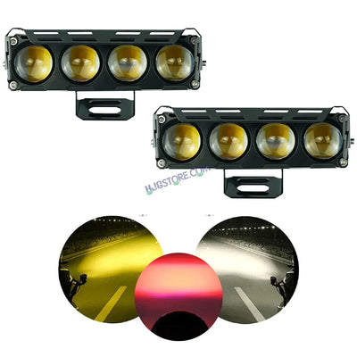 HJG 4 Lens Without Fan NEW MEGA DRIVE Fog Light 60W For Bike/Car/Thar/Jeep ( Cool White, Yellow, Warm White, Red DRL, Flash ) - Pack of 2 Future Eyes 4 Lens with Red DRL HJG - Biker.Store - www.biker.store