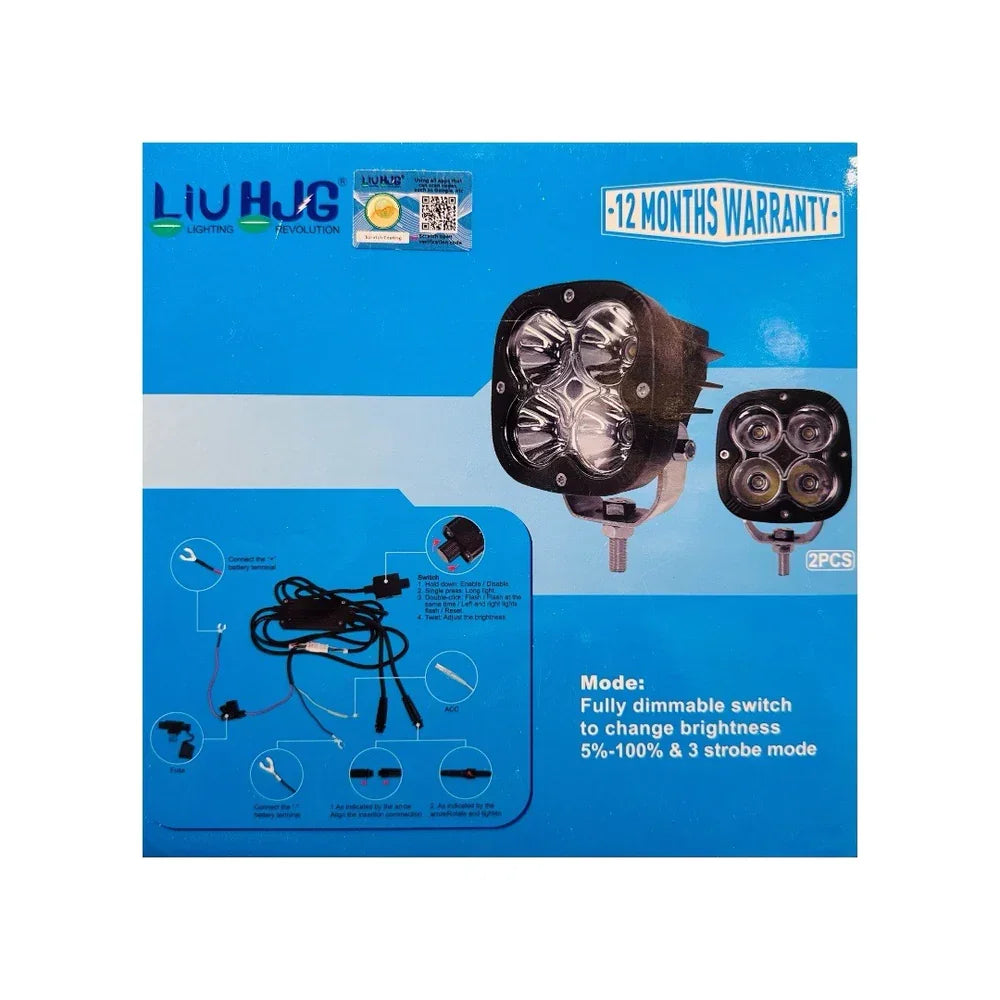 Original HJG 4x4 LED with Brightness Controller Switch Fog Light: 120W-12V White, Yellow Filter Cap - Biker.Store - www.biker.store