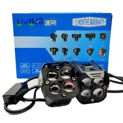 HJG 4X4 Original Red Devil Eye (3 in 1) Fog Light 120W (Red + White + Yellow) 4 LED Laser Spotlight For Bike/Car/Thar/Jeep (Pair) HJG 4x4 Devil Foglight - Biker.Store - www.biker.store